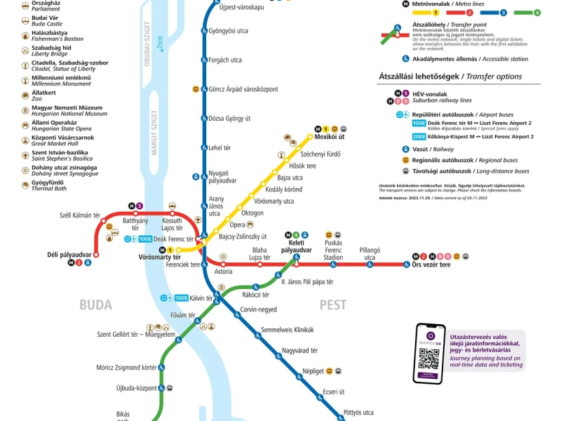 Budapest tram 4/6 and Metro Line 3 network with key student areas marked